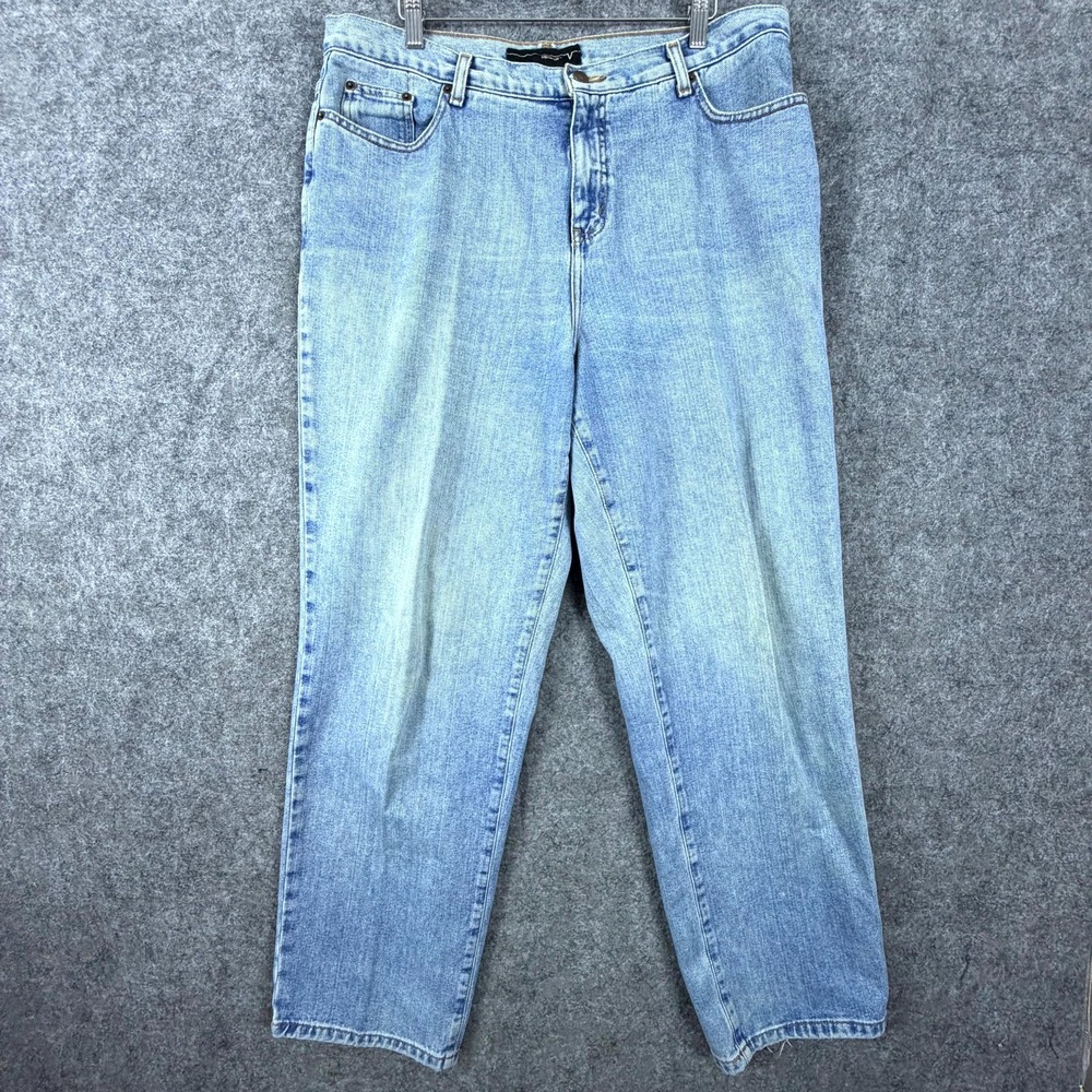 Venezia Jeans Womens 16 Light Blue Denim High Rise Whiskered Straight Leg Casual